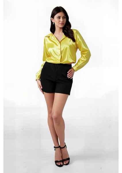 Kadın Sarı Hafif Dökümlü Saten Yüzeyli Gömlek HZL22W-BD139641 fiyatları