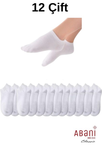 12 Çift Bayan Patik Pamuk Kısa Çorap Beyaz