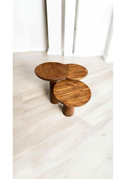 Açık Ceviz Renk Masif Ahşap Mantar Sehpa – 3’lü Zigon Fiskos Sehpa Seti modelleri