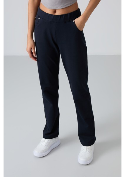 Lacivert Taş Detaylı Cepli Rahat Form Klasik Paça Kadın Eşofman Altı - 94007 modelleri