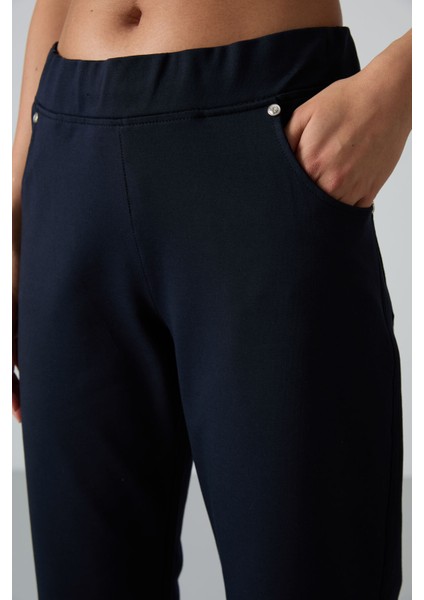 Lacivert Taş Detaylı Cepli Rahat Form Klasik Paça Kadın Eşofman Altı - 94007 fırsatları