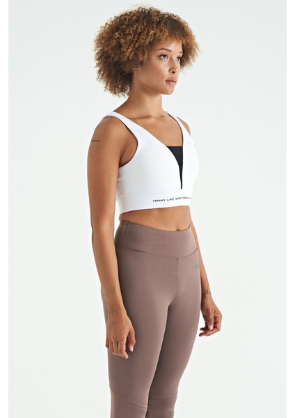 Beyaz Yazı Baskılı Renk Bloklu Dar Kalıp Dalgıç Kumaş Kadın Büstiyer - 97271 indirimleri