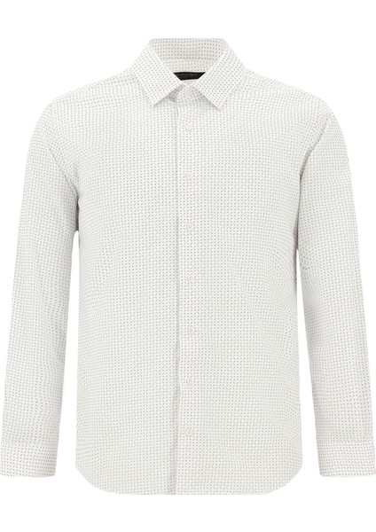 Uzun Kol Slim Fit Dar Kesim Kolay Ütülenebilir Pamuklu Baskılı Gömlek