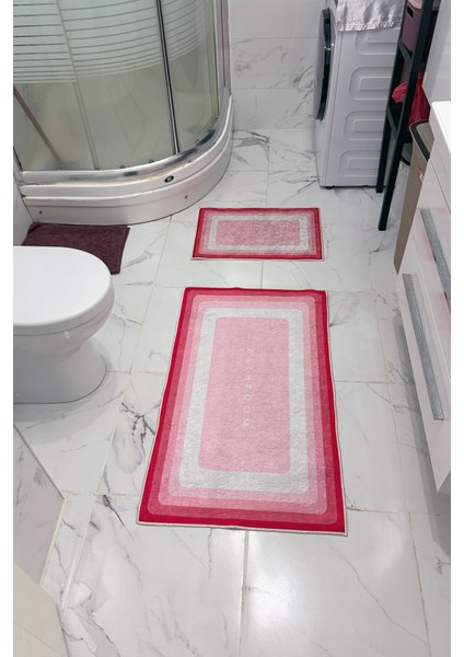 Bathroom Desenli Eko Banyo Paspası, Kaymaz Taban, Makinada Yıkanabilir, Dijital Baskı 2'li Set fiyatları