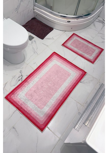 Bathroom Desenli Eko Banyo Paspası, Kaymaz Taban, Makinada Yıkanabilir, Dijital Baskı 2'li Set modelleri