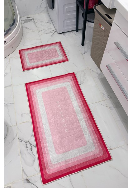 Bathroom Desenli Eko Banyo Paspası, Kaymaz Taban, Makinada Yıkanabilir, Dijital Baskı 2'li Set fırsatları