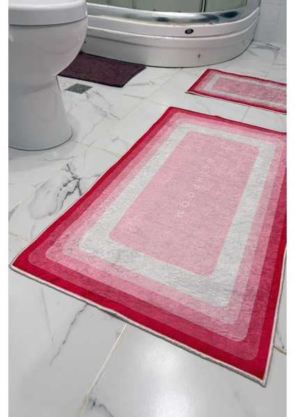 Bathroom Desenli Eko Banyo Paspası, Kaymaz Taban, Makinada Yıkanabilir, Dijital Baskı 2'li Set indirimleri