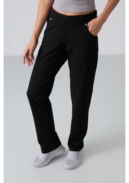 Siyah Taş Detaylı Cepli Rahat Form Klasik Paça Kadın Eşofman Altı - 94007 fiyatları