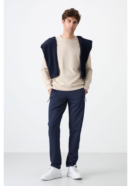 İndigo Fermuarlı Üç Cepli Dar Kalıp Klasik Paça Erkek Eşofman Alt - 84671