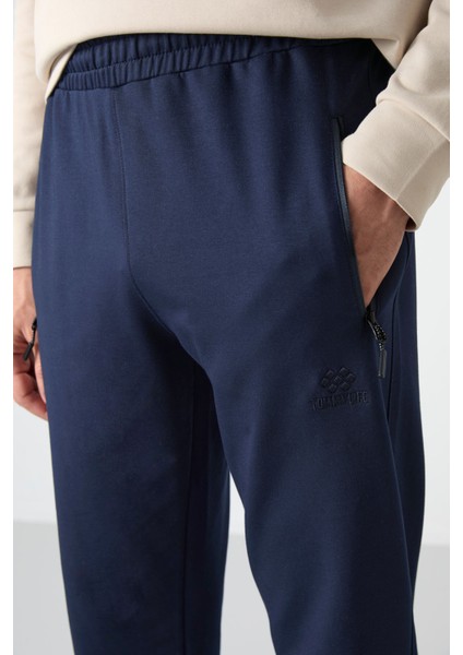 İndigo Fermuarlı Üç Cepli Dar Kalıp Klasik Paça Erkek Eşofman Alt - 84671 fırsatları