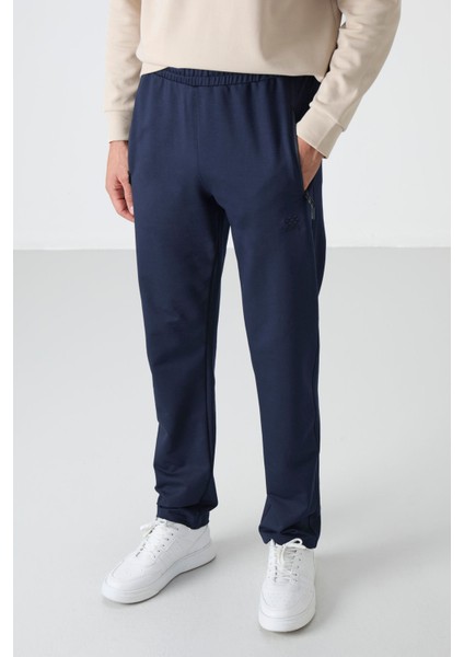 İndigo Fermuarlı Üç Cepli Dar Kalıp Klasik Paça Erkek Eşofman Alt - 84671 indirimleri