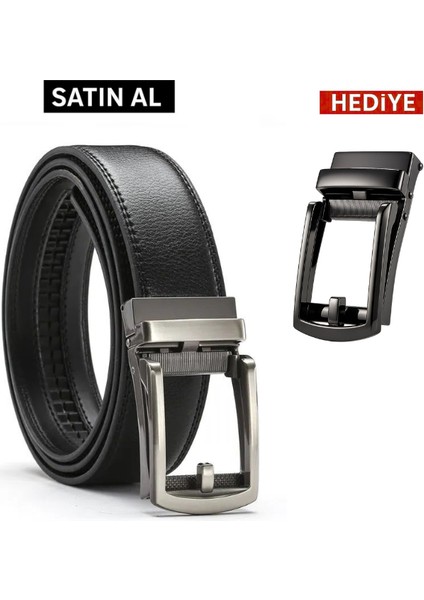 Yeni Erkek Otomatik Tokalı Raylı Deliksiz Kemer ( Yedek Toka Hedıye )