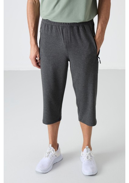 Antrasit Melanj Fermuar Cepli Standart Kalıp Klasik Paça Erkek Kapri - 83091