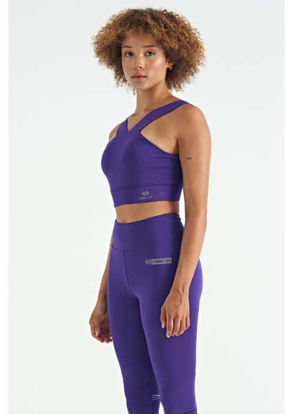 Koyu Mor Logo Baskılı Dar Kalıp Dalgıç Kumaş Kadın Büstiyer - 97259 modelleri