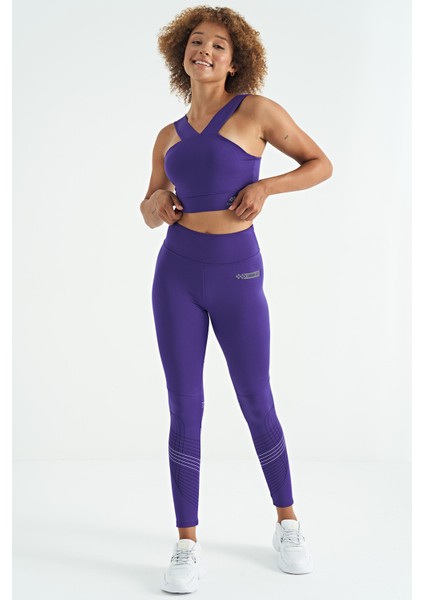 Koyu Mor Logo Baskılı Dar Kalıp Dalgıç Kumaş Kadın Büstiyer - 97259 indirimleri