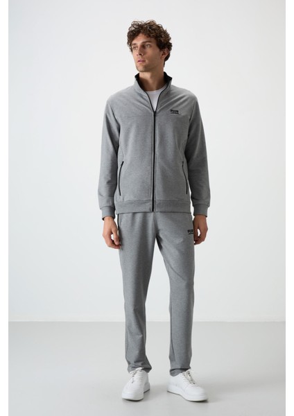 Troy Gri Melanj Standart Kalıp Erkek Eşofman Takım - 85196