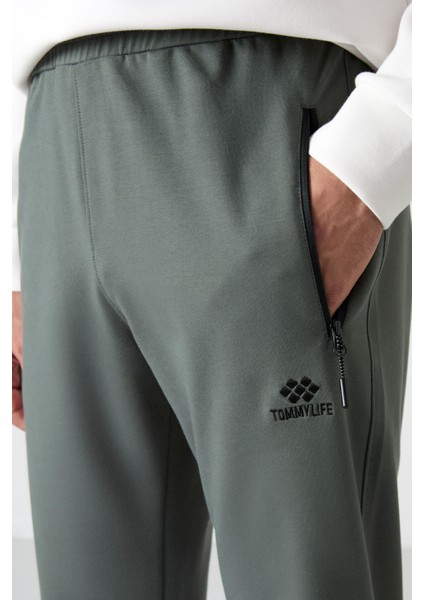 Haki Fermuarlı Üç Cepli Dar Kalıp Klasik Paça Erkek Eşofman Alt - 84671 modelleri