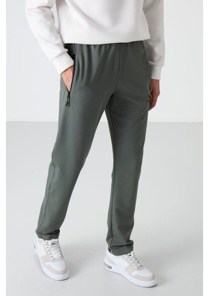 Haki Fermuarlı Üç Cepli Dar Kalıp Klasik Paça Erkek Eşofman Alt - 84671 fırsatları