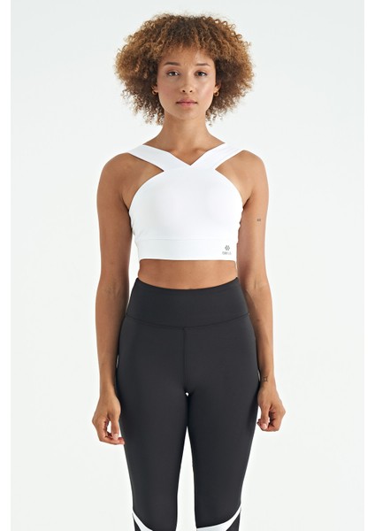 Beyaz Logo Baskılı Dar Kalıp Dalgıç Kumaş Kadın Büstiyer - 97259