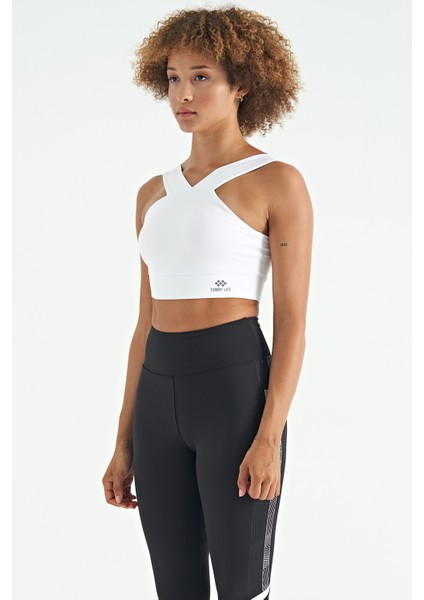 Beyaz Logo Baskılı Dar Kalıp Dalgıç Kumaş Kadın Büstiyer - 97259 modelleri