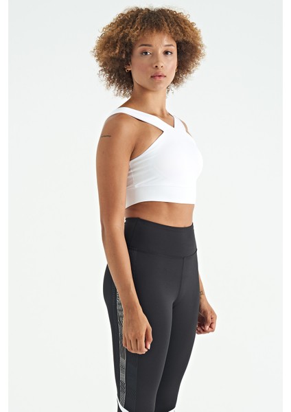 Beyaz Logo Baskılı Dar Kalıp Dalgıç Kumaş Kadın Büstiyer - 97259 fırsatları