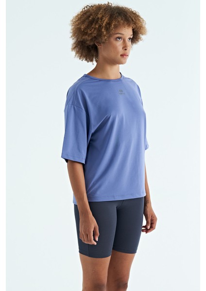 Eflatun O Yaka Baskı Detaylı Oversize Kısa Kol Kadın T-Shirt - 97263 indirimleri
