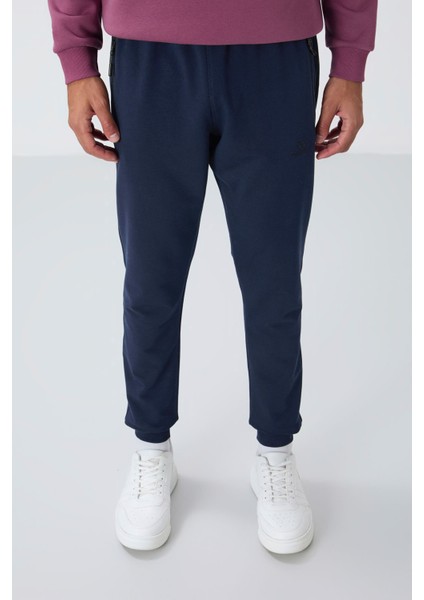İndigo Fermuar Cepli Standart Kalıp Jogger Erkek Eşofman Alt - 84651