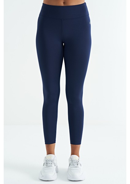 İndigo Logo Baskı Detaylı Yüksek Bel Dalgıç Kumaş Slim Fit Kadın Tayt - 94627 fiyatları