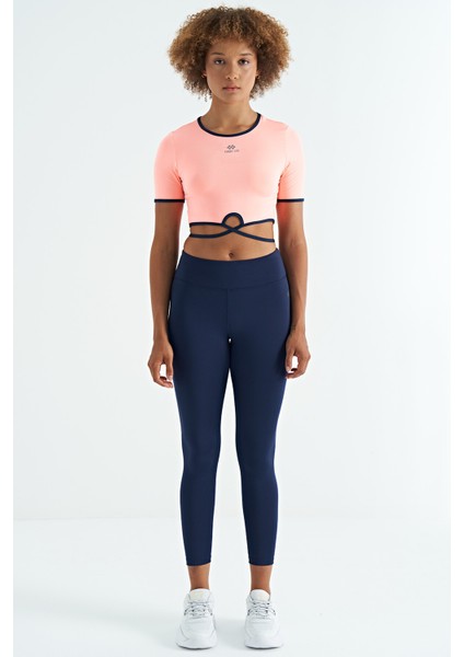 İndigo Logo Baskı Detaylı Yüksek Bel Dalgıç Kumaş Slim Fit Kadın Tayt - 94627 modelleri