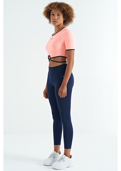 İndigo Logo Baskı Detaylı Yüksek Bel Dalgıç Kumaş Slim Fit Kadın Tayt - 94627 indirimleri