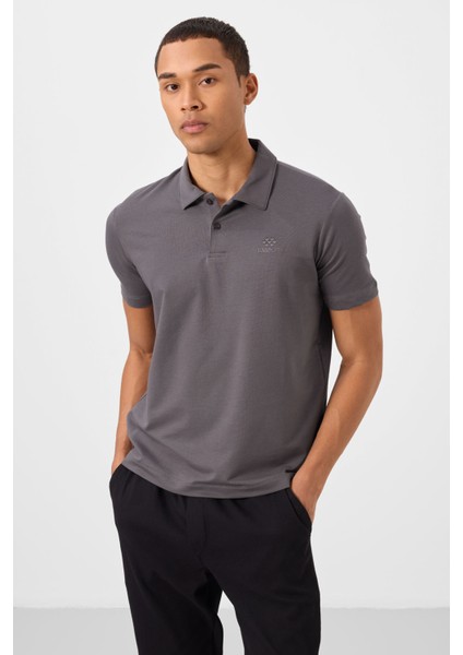 Koyu Gri Standart Kalıp Basic Polo Yaka Erkek T-Shirt - 87748