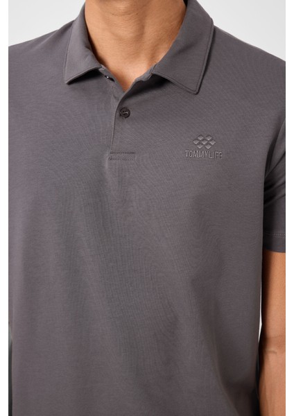 Koyu Gri Standart Kalıp Basic Polo Yaka Erkek T-Shirt - 87748 modelleri