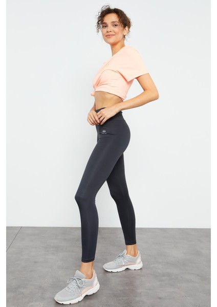 Antrasit Yüksek Bel Streç Slim Fit Dar Paça Kadın Tayt - 94545
