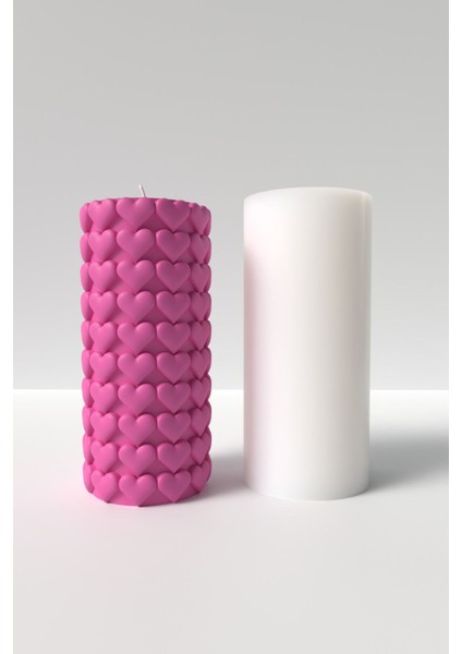 Kalpli Silindir Mum Silikon Kalıp - Sevgililer Gününe Özel Mum Silikon Kalıp 12.3 x 5.7 cm