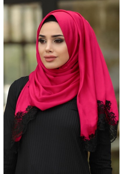 - Dantelli Ipek Görünümlü Tesettür Şal 1526