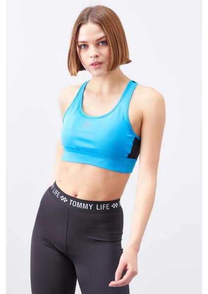 Turkuaz Çapraz Sırt Detaylı Slim Fit U Yaka Pedli Kadın Spor Büstiyer - 97121