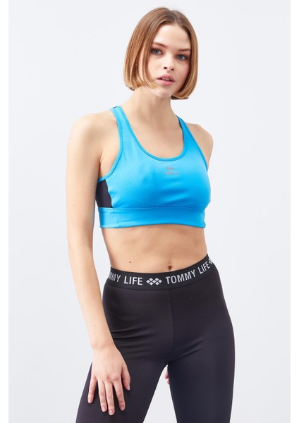 Turkuaz Çapraz Sırt Detaylı Slim Fit U Yaka Pedli Kadın Spor Büstiyer - 97121 modelleri
