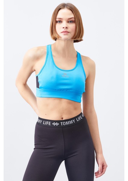 Turkuaz Çapraz Sırt Detaylı Slim Fit U Yaka Pedli Kadın Spor Büstiyer - 97121 indirimleri