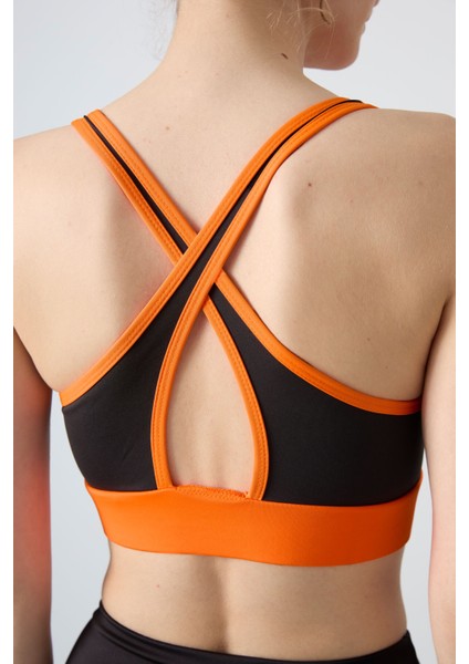 Neon Oranj Çapraz Sırt Detaylı Slim Fit U Yaka Pedli Kadın Spor Büstiyer - 97121 modelleri