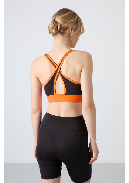 Neon Oranj Çapraz Sırt Detaylı Slim Fit U Yaka Pedli Kadın Spor Büstiyer - 97121 indirimleri