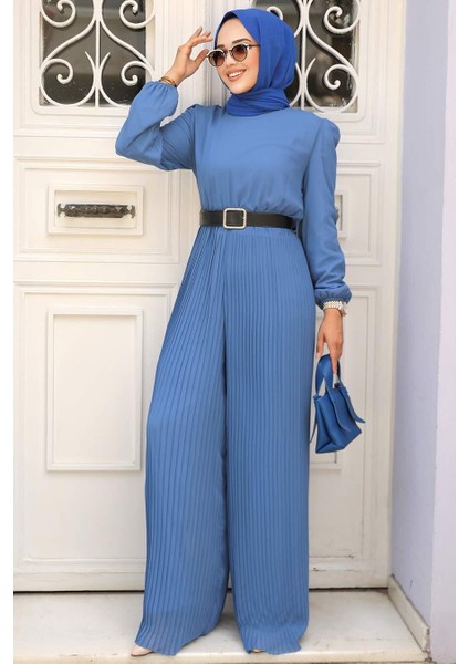 - Kemerli Indigo Mavisi Tesettür Tulum 2897IM