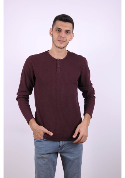 Düğmeli Waffle Bordo Erkek Sweatshirt 5070