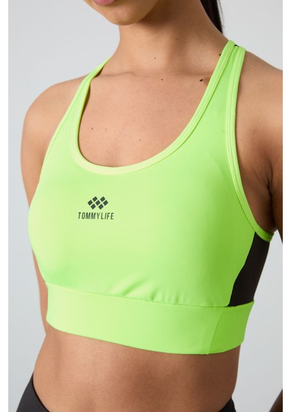 Neon Sarı Çapraz Sırt Detaylı Slim Fit U Yaka Pedli Kadın Spor Büstiyer - 97121 fiyatları