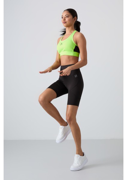 Neon Sarı Çapraz Sırt Detaylı Slim Fit U Yaka Pedli Kadın Spor Büstiyer - 97121 modelleri