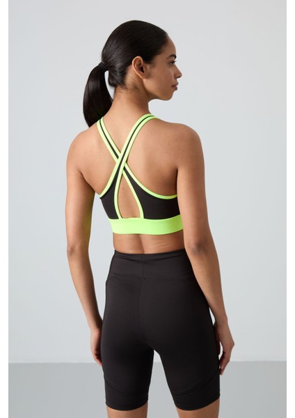 Neon Sarı Çapraz Sırt Detaylı Slim Fit U Yaka Pedli Kadın Spor Büstiyer - 97121 fırsatları