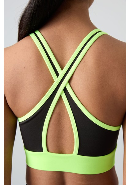 Neon Sarı Çapraz Sırt Detaylı Slim Fit U Yaka Pedli Kadın Spor Büstiyer - 97121 indirimleri