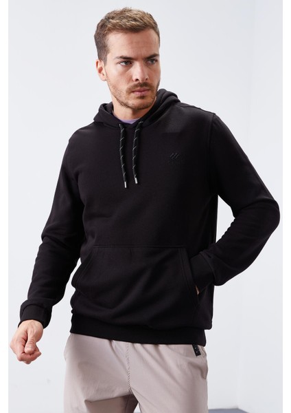 Siyah Kanguru Cep Standart Kalıp Kapüşonlu Erkek Sweatshirt - 87872