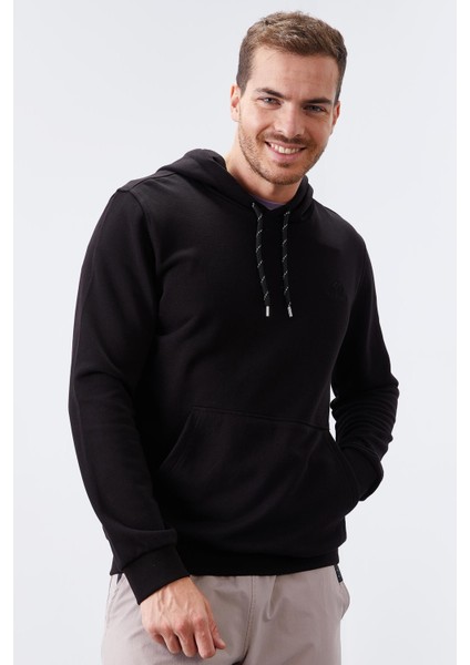 Siyah Kanguru Cep Standart Kalıp Kapüşonlu Erkek Sweatshirt - 87872 modelleri