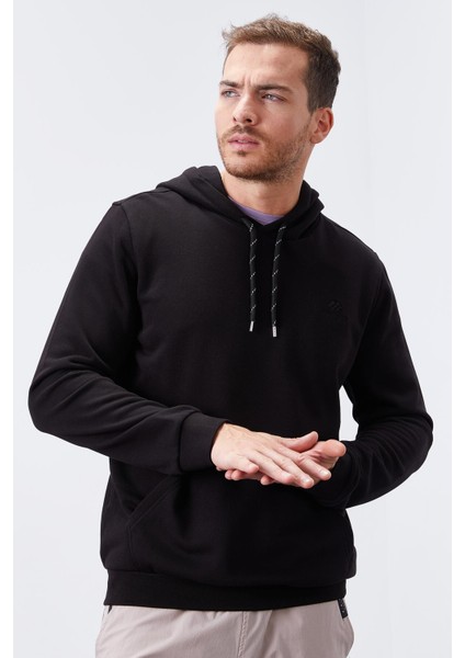 Siyah Kanguru Cep Standart Kalıp Kapüşonlu Erkek Sweatshirt - 87872 indirimleri