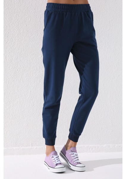 İndigo Yüksek Bel Jogger Rahat Form Manşetli Kadın Eşofman Alt - 94561 fiyatları